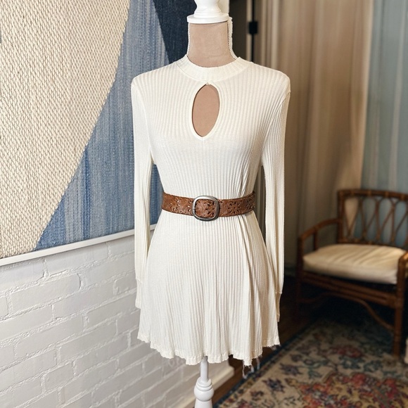 WeTheFree Cream Ribbed Long Sleeve Dress - Picture 1 of 9